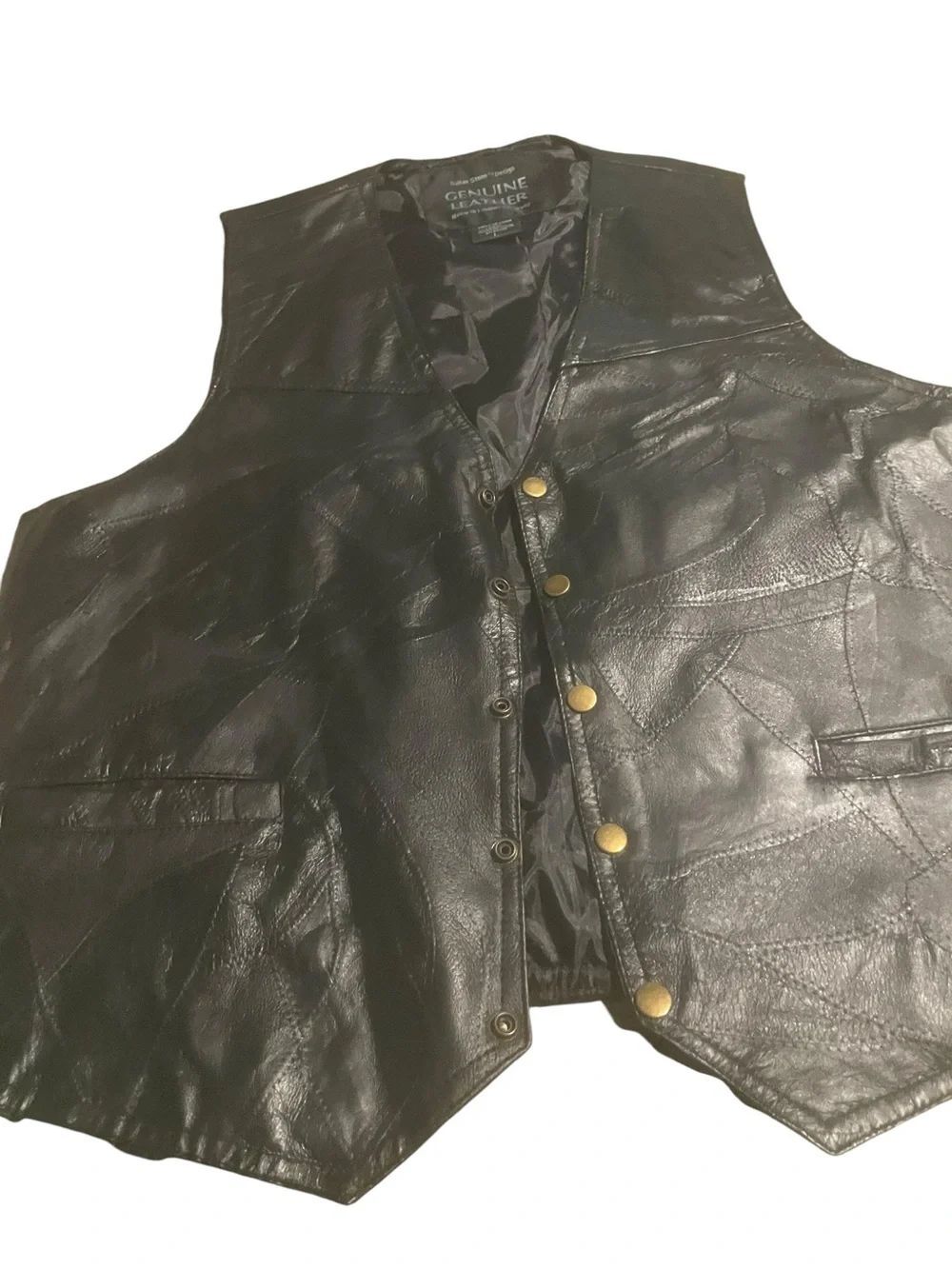 Genuine Leather Black Snap-Front Vest Navarre leather. Company size Large